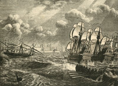 カディス前のイギリス艦隊、1596年、1890年。 作： Unbekannt