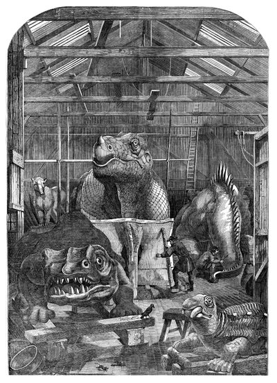 1853年、シデナムのクリスタルパレスにある絶滅した動物のモデルルーム 作： Unbekannt
