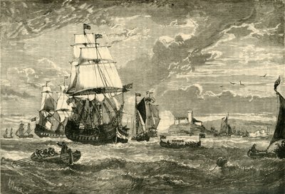 東インド会社の最初の艦隊、ウールウィッチ出発、1601年、1890年。 作： Unbekannt