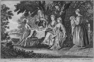 ヴォーホールのオリジナルデザインからのコーヒーかすを鋳造する占い師、1748-60。 作： Unbekannt