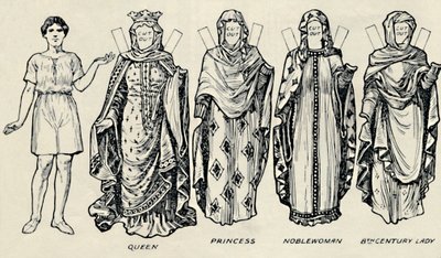 英国の衣装のギャラリー：アングロサクソン時代の人々の服装、c1934 作： Unbekannt