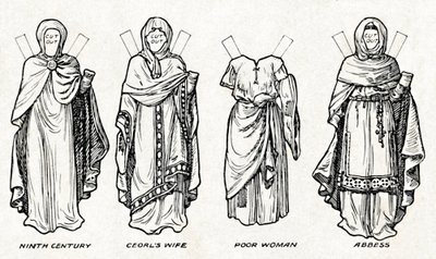 英国の衣装のギャラリー：アングロサクソン時代の人々の服装、c1934 作： Unbekannt