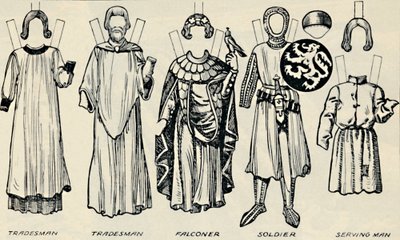 英国衣装のギャラリー：ヘンリー3世の時代に男性と女性が着用したもの、c1934 作： Unbekannt