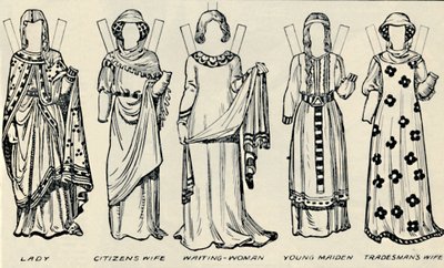 英国の衣装のギャラリー：ヘンリー3世の時代に男性と女性が着用したもの、c1934 作： Unbekannt