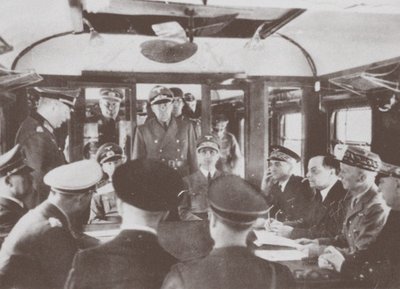フランシスシュールの署名のためのコンピエーニュの鉄道車両内のドイツとフランスの代表団 作： Unbekannt