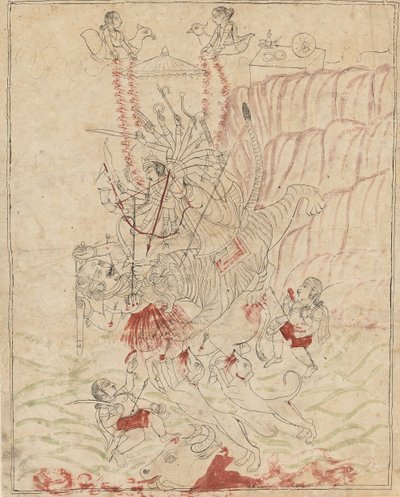 バッファローの悪魔を殺す女神ドゥルガー、マヒシャ・マヒシャスラ・マルディーニ、Ka. 1760年。 作： Unbekannt