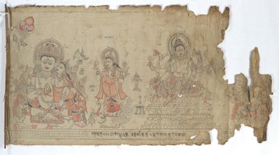 クベーラと断片的なドゥルガーに挟まれたヴァスダーラ女神、1651 年。 作： Unbekannt