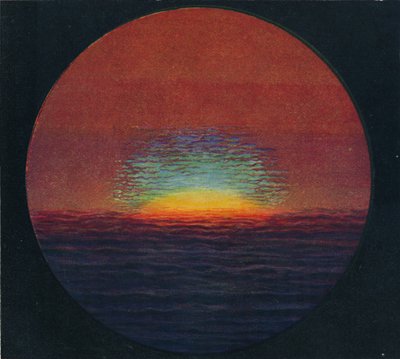 夕暮れ時の緑の閃光、大気によって屈折した希少なプリズム色、c1935 作： Unbekannt
