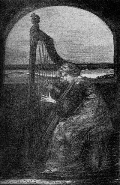 ハープ奏者、1900年 作： Unbekannt