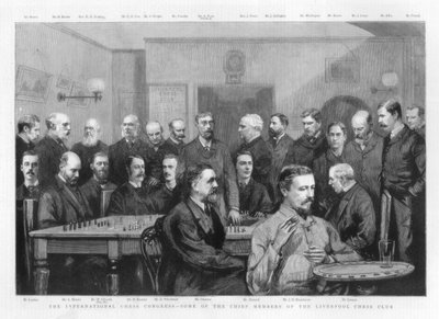国際チェス会議-1890年、リバプールチェスクラブの主要メンバー 作： Unbekannt