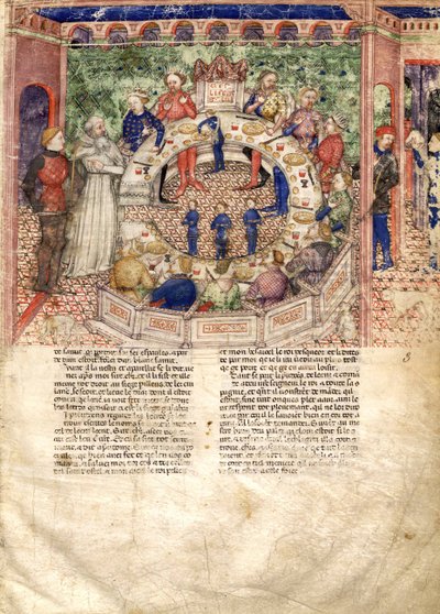 「聖杯の探求とアルサスの死」のラウンドミニチュアの騎士、1220年 作： Unbekannt