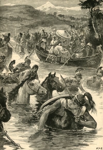 ジャクサルテスを横断するマケドニア人、1890年。 作： Unbekannt