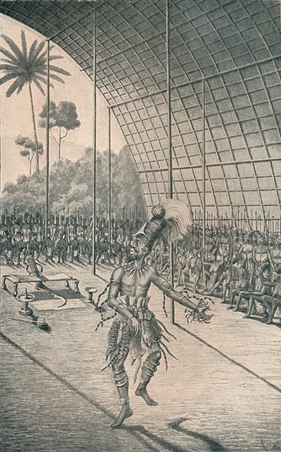 マンバットゥ王ムンサが妻と戦士の前で踊る、c1870、1903 作： Unbekannt