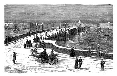 ネバ川を渡るニコライ橋、サンクトペテルブルク、ロシア、c1888 作： Unbekannt