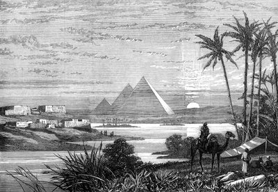 ブーラック道路からのナイル川とピラミッド、1874 作： Unbekannt