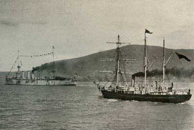 1908年1月1日、1909年、リトルトン港でニムロッドが強力なHMSを通過。 作： Unbekannt