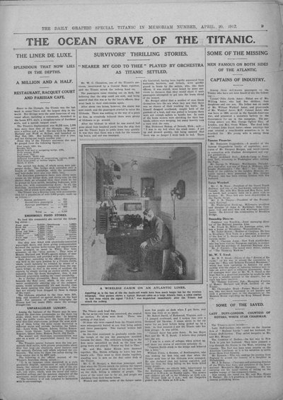 タイタニック号の海の墓とワイヤレスオペレーターの写真、1912年4月20日。 作： Unbekannt