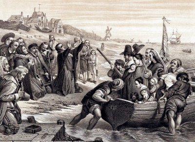 1820年7月1620年7月1620年7月16日、アメリカへの航海にデルフトヘブンを離れる巡礼者の父 作： Unbekannt