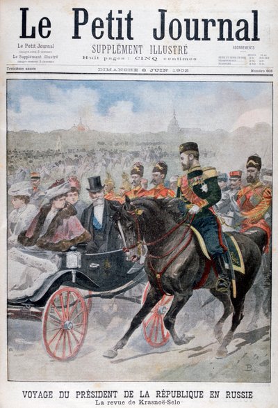 フランス共和国、ロシアのクラスノエセロの部隊をレビューする大統領、1902年 作： Unbekannt