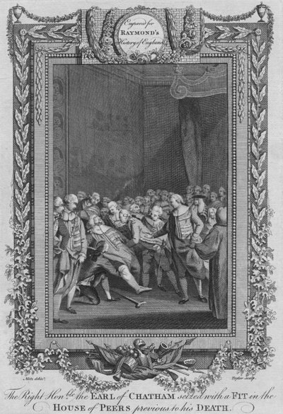右の名誉あるチャタム伯爵が下院での発作で押収、c1787 作： Unbekannt