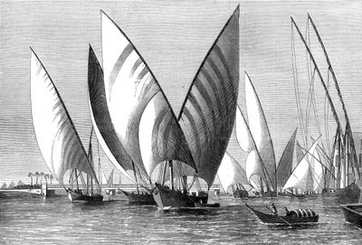 カイロのボラック橋にある川、ダハベアが通過、1874年 作： Unbekannt