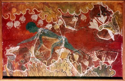 ミノア王宮、クノッソス、クレタ島のサフラン採集フレスコ画。 紀元前15世紀頃 作： Unbekannt