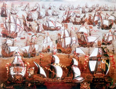 1588年7月にイギリスを脅かしたスペイン無敵艦隊 作： Unbekannt