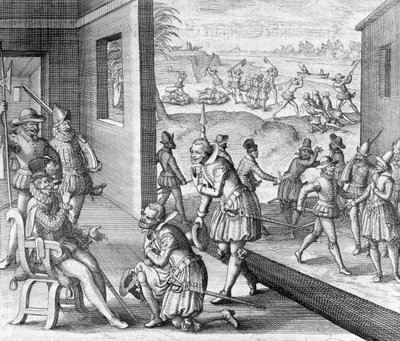 スペイン軍によるキャロライン砦の占領、1565～1631 年 作： Unbekannt