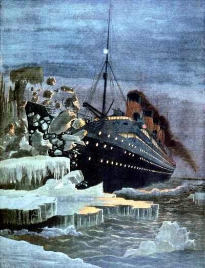 氷山と衝突するタイタニック号、1912 作： Unbekannt