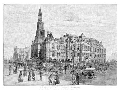 市庁舎とセントアンドリュース大聖堂、シドニー、ニューサウスウェールズ州、オーストラリア、1886 作： Unbekannt