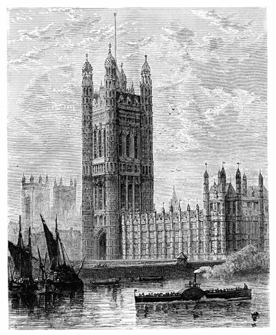 ビクトリアタワーと国会議事堂、ロンドン、1900 作： Unbekannt