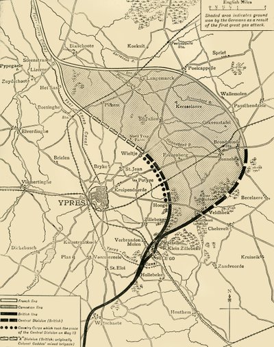 イープルの第2次戦いの前後のイープルの顕著...、第一次世界大戦、1915、c1920。 作： Unbekannt