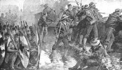 1879年のズールー戦争：1901年にギンヒロボのラーガーにいるHMSシャーの男性。 作： Unbekannt
