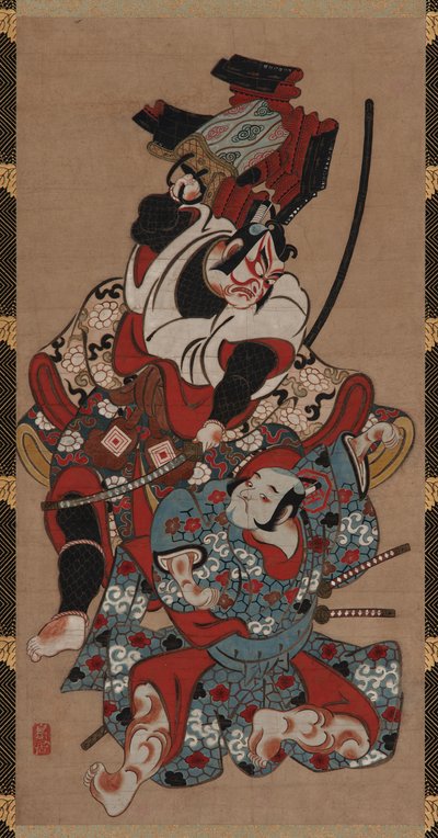 曽我劇の甲冑引きの場面、江戸時代、1615～1868年。 作： Unbekannt