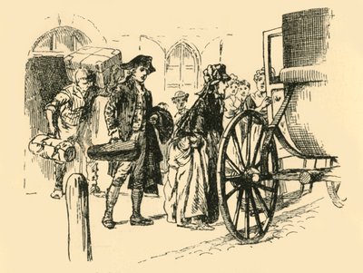 1907年、旅行者を乗せるための馬車がドアに寄りかかりました。 作： Unbekannt