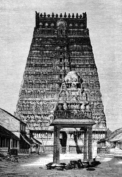 1895年、インドのクンバコナムにある寺院の主なゴープラ 作： Unbekannt