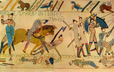 ヘイスティングズの戦いでのハロルドの死、1066 年、1944 年。 作： Unbekannt
