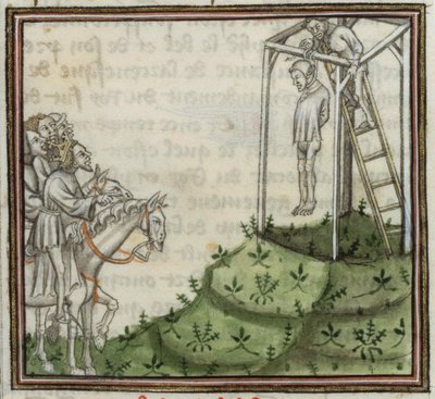 Enguerrand de Marignyの処刑。 Grandes Chroniques de Franceから、14世紀。 作： Unbekannt