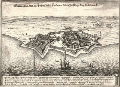 1676 年のスカニア戦争でデンマーク人に占領された、スウェーデンのランツクルーナの要塞 作： Unbekannt