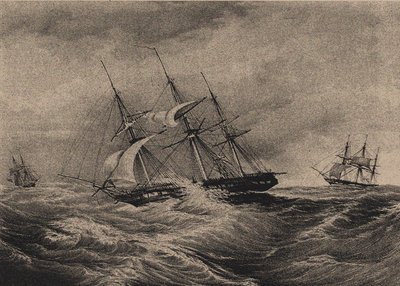 アメリカ沿岸1823年、1900年代〜1910年代のフリゲート艦、クライサーとスループラドガ 作： Unbekannt