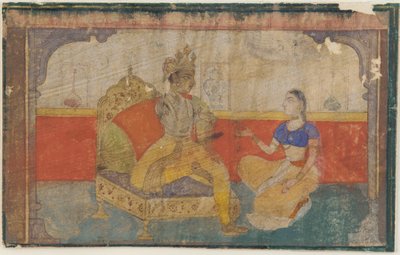 ラシカプリヤからの最愛の使者と会話する恋人のクリシュナ。 1617年。 作： Unbekannt