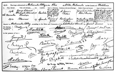 1934年のケント公爵夫人の結婚証明書 作： Unbekannt