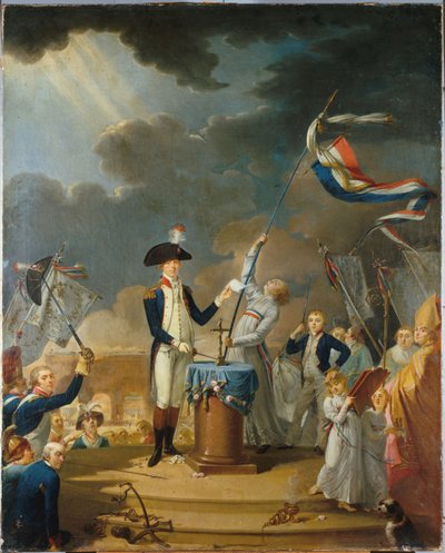 1790年7月14日、1791年に行われた連盟の祭礼でのラ・ファイエットの宣誓。 作： Unbekannt