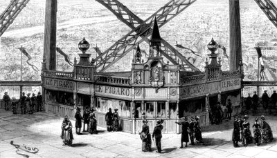 1889年パリのエッフェル塔の2階にあるフィガロのパビリオン 作： Unbekannt