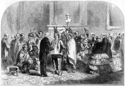 アメリカ合衆国の大統領、敵対的な部族に握手を促す1858 作： Unbekannt
