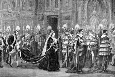貴族院に行く途中のウェストミンスター宮殿の王室行列、1886年、1900年 作： Unbekannt