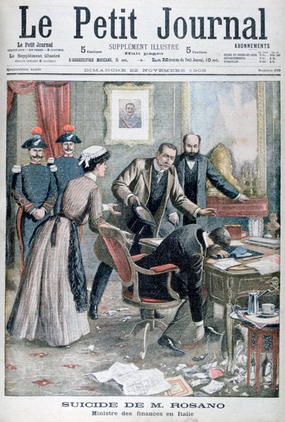 1903年、ナポリのイタリア財務相、署名者ロサーノの自殺 作： Unbekannt