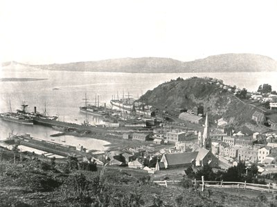 町と港、ポートチャーマーズ、ニュージーランド、1895年。 作： Unbekannt