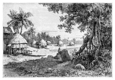 1895年、インド、ニコバル諸島、カーニコバル、サウィの村 作： Unbekannt