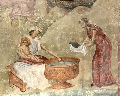キリスト降誕のシーンでの子供の洗浄c。 1260-1270 作： Unbekannt